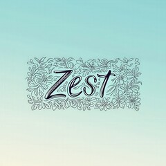 Wall Mural - delicate floral motif with the word zest in a soft color palette background