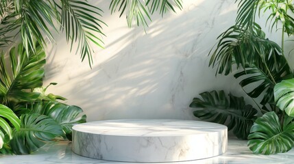 Wall Mural - Tropical Leafy Marble Platform