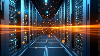 Wall Mural - digital data stream: server room visualization
