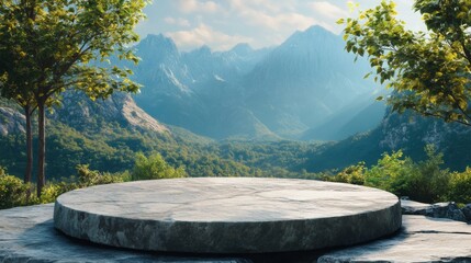 Wall Mural - Majestic Mountain View with Stone Platform