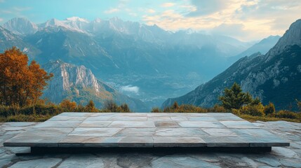 Wall Mural - Mountains View from Stone Platform