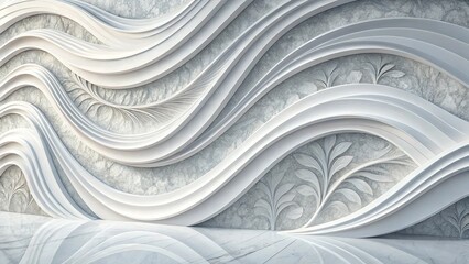 White 3d background with wave illustration, beautiful bending pattern for web screensaver. Light gray texture with smooth lines for a wedding card, elegant motion graphic backdrop