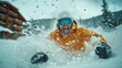 © Pisahouse - Dynamic motion, A skier carves through fresh powder snow, capturing the thrill of winter sports in high fidelity detail.