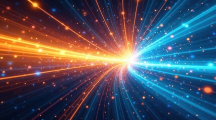 Fototapete - Abstract Light Speed Tunnel Vibrant Orange and Blue Energy Streams