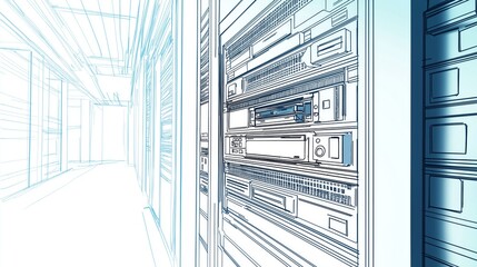 Poster - Illustrated Stackable Server Modules Representing Scalable IT Infrastructure, Cloud Computing, and Futuristic Data Center Solutions, Generative AI