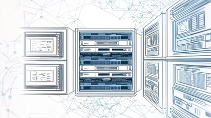 Poster - Illustrated Stackable Server Modules Representing Scalable IT Infrastructure, Cloud Computing, and Futuristic Data Center Solutions, Generative AI