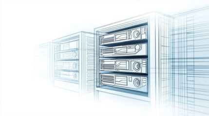 Fototapete - Illustrated Stackable Server Modules Representing Scalable IT Infrastructure, Cloud Computing, and Futuristic Data Center Solutions, Generative AI