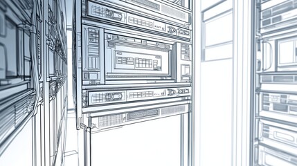 Poster - Modern Blue-White Server Infrastructure in a Futuristic Data Center, Highlighting Technology, Connectivity, and Organized IT Solutions, Generative AI