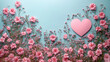 © Cristina - Valentine's Day illustration with a heart in a pink themed environment full of pink flowers