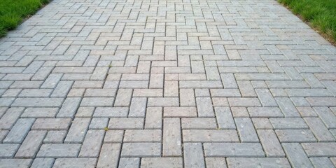 Fototapete - A herringbone pattern walkway paved with gray and beige rectangular stones
