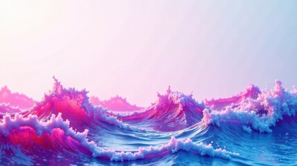 Aufkleber - Surreal Pink and Blue Ocean Waves Under a Soft Sky