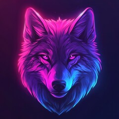 Wall Mural - Neon Wolf Portrait, Digital Art, Dark Background, Profile Picture