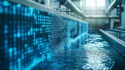 Poster - Advanced Digital Water Management System in a High-Tech Industrial Setting, Representing Innovation, Automation, and Sustainable Water Infrastructure, Generative AI