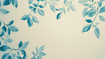 Wall Mural - A calming wallpaper with light blue floral patterns on a cream-colored surface.