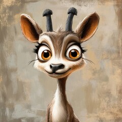 Wall Mural - Adorable Cartoon Antelope Portrait Shows Happy Expression