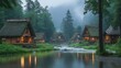 © Pisang - Serene Gassho Style Houses In Misty Forest