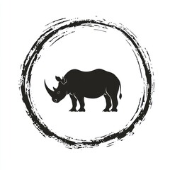 Wall Mural - Rhino silhouette, circle brushstroke, African savanna, wildlife conservation logo