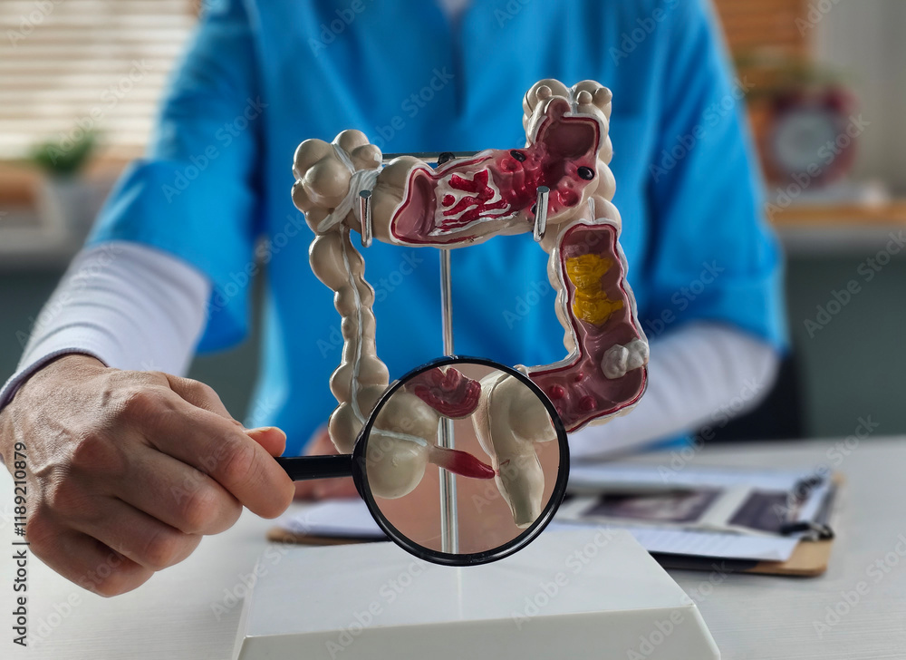Doctor explains model of intestine and appendicitis discusses anatomy ...