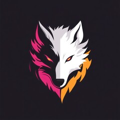 Wall Mural - Dual wolf head logo, gaming mascot, dark background, esports design