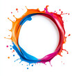 © Alex - Colorful paint splash creating a vibrant circular frame on white background.