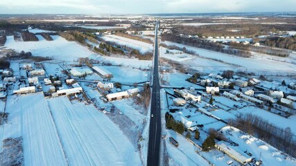 Canvas Print - Winter morning countryside aerial photo