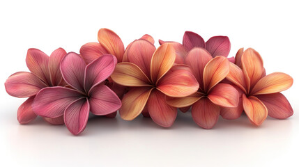 Wall Mural - Pink-orange plumeria blossoms, isolated, studio, floral design