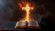 © Raivin+ - Open Bible with Fiery Cross in a Cathedral - Desktop Wallpaper Format [16:9 ratio]
