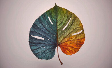 Poster - Leaf with a green stem and a red stem. The leaf is on a white background