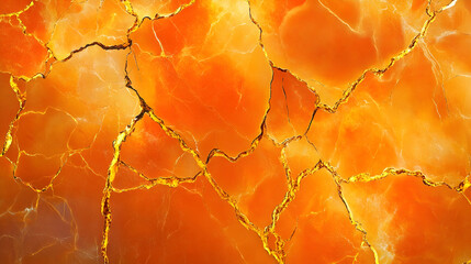 Wall Mural - Radiant orange and amber marble with glowing golden veins, delicate cracks forming a fiery natural pattern