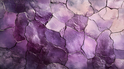 Wall Mural - Rich plum and lilac stone texture with jagged cracks and soft highlights blending into a moody abstract background