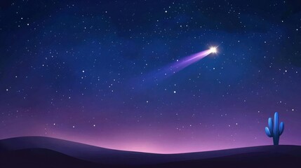 a vibrant meteor shower lighting up a deep indigo sky, with a tranquil desert below 