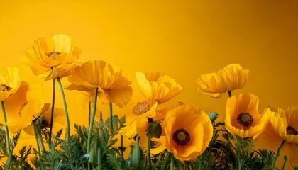 yellow poppies, yellow isolated background, copy space