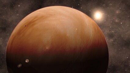 Wall Mural - 3d realistic venus atmosphere planet with glowing sun