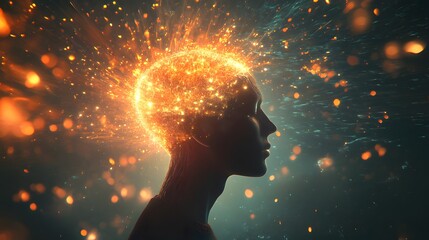 Poster - An Ethereal Representation of a Human Silhouette with an Explosive Display of Light, Color, and Energy Symbolizing Creativity and Intellectual Insight