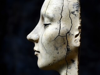 Poster - A Serene Portrait of a Cracked Sculpture Reflecting the Passage of Time and the Beauty of Imperfection in Art and Design