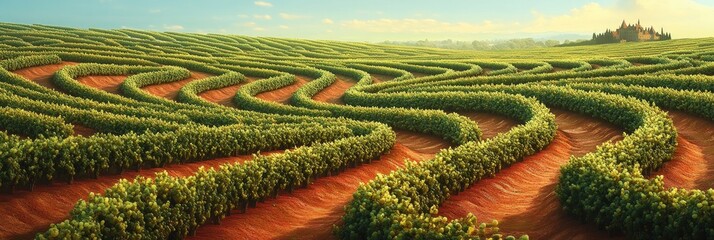 Wall Mural - Aerial View of a Lush Green Hedge Maze in Scenic Countryside Landscape