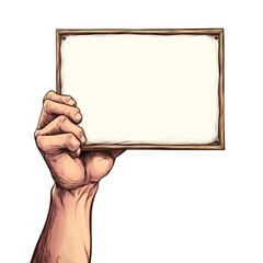 Leinwandbilder - A Hand Holding a Blank Wooden Sign