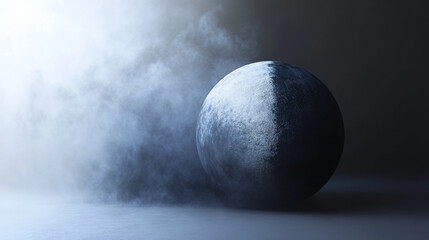 Wall Mural - a black planet with half of its surface covered in dark blue haze, the other a clear and solid gray 