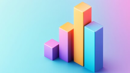 Leinwandbilder - A D business bar graph with colorful bars and shadow effects, representing key performance indicators, displayed on a smooth gradient background for a modern touch.