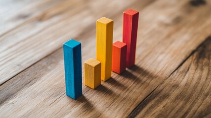 Poster - A clear and concise business bar graph showing comparative data between competitors, featuring vibrant colors and shadows, placed on a light wooden table for emphasis.
