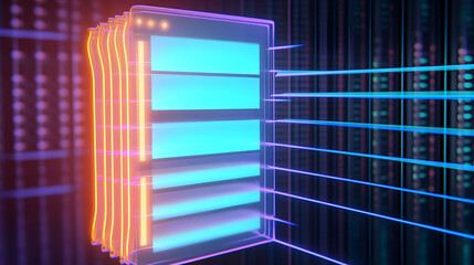 Futuristic data server glowing in digital space, network background, technology concept, website banner