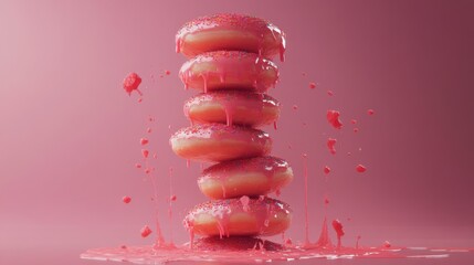 Poster - A creative composition of a donut tower stacked high, with sprinkles and icing dripping down the sides, creating a playful and indulgent dessert display.