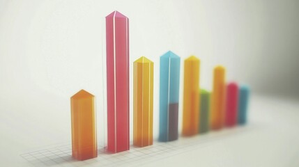 Fototapete - A minimalistic D bar graph with a transparent background, featuring colorful bars with sleek lines, illustrating data trends in a modern and clean design.