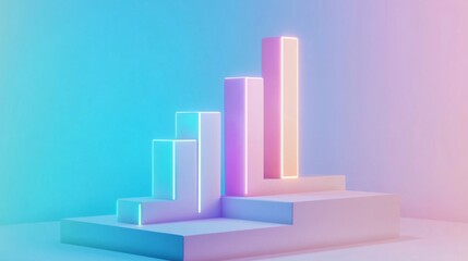 Poster - A minimalistic bar graph with well-defined bars in soft pastel colors, representing financial data, presented on a white surface with subtle lighting for clarity.