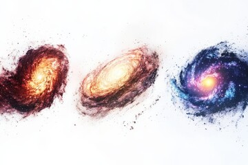 Wall Mural - three galaxies on a white background