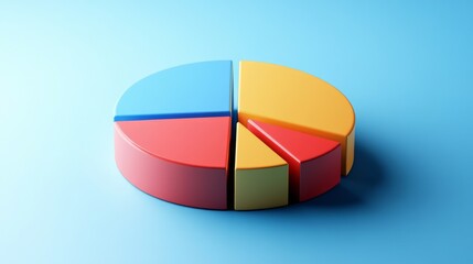 Poster - A minimalist D pie chart with clearly defined segments in bold colors, displayed on a smooth gradient background, emphasizing simplicity in data visualization.
