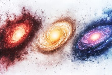 Wall Mural - three galaxies in space with red, orange, and blue colors