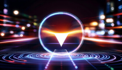 Futuristic interface glowing in city night, digital innovation concept, website header