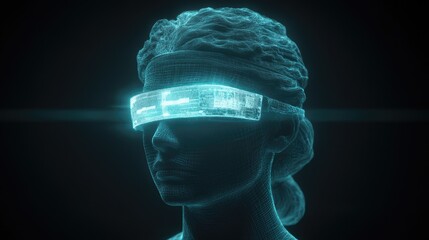 Wall Mural - A digital sculpture of a head with futuristic glasses, merging classical and modern aesthetics.