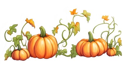 Wall Mural - Autumn harvest pumpkins and vines border.